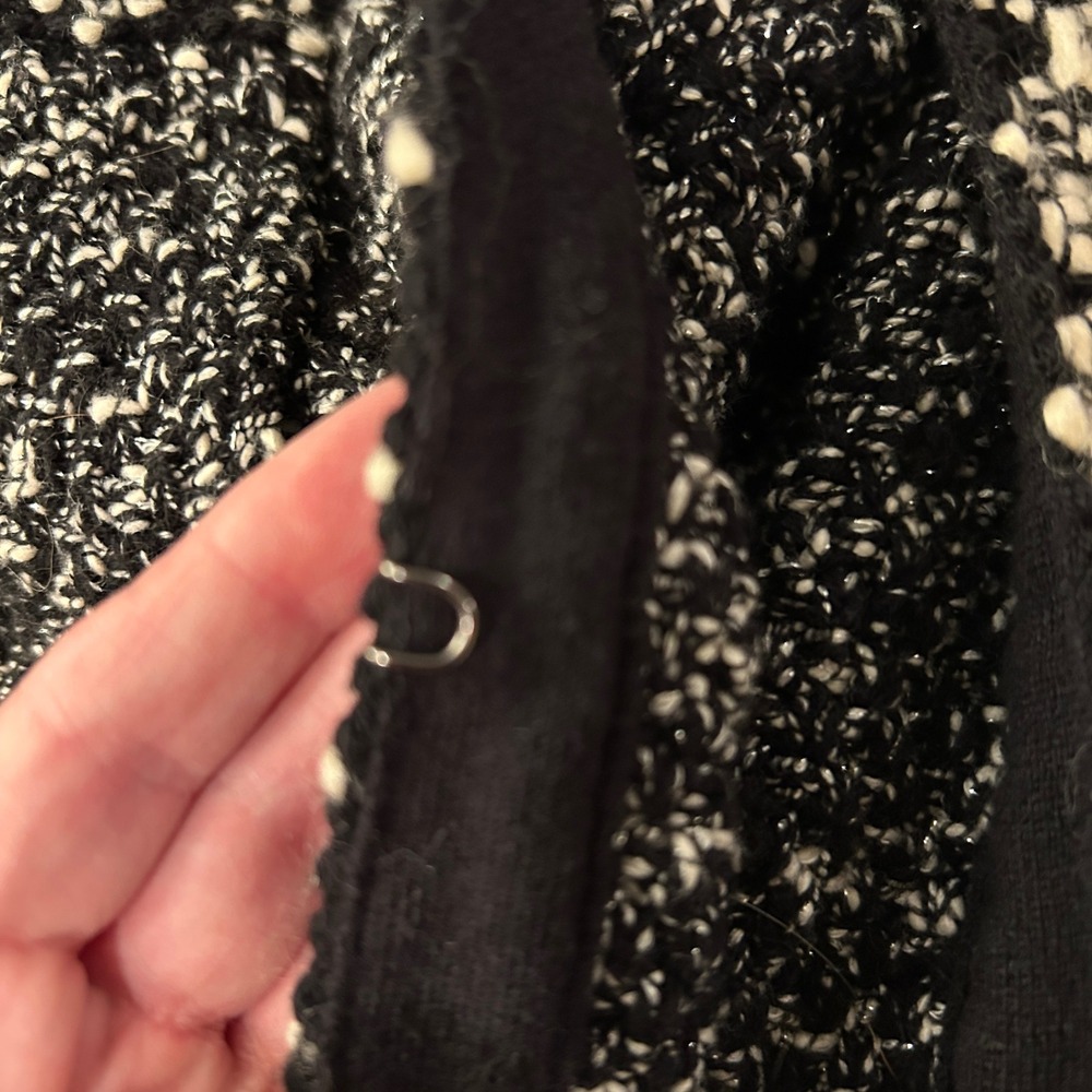 Talbots Black White Tweed Collarless Long Cardigan Sweater Jacket Women's Small - Picture 8 of 9